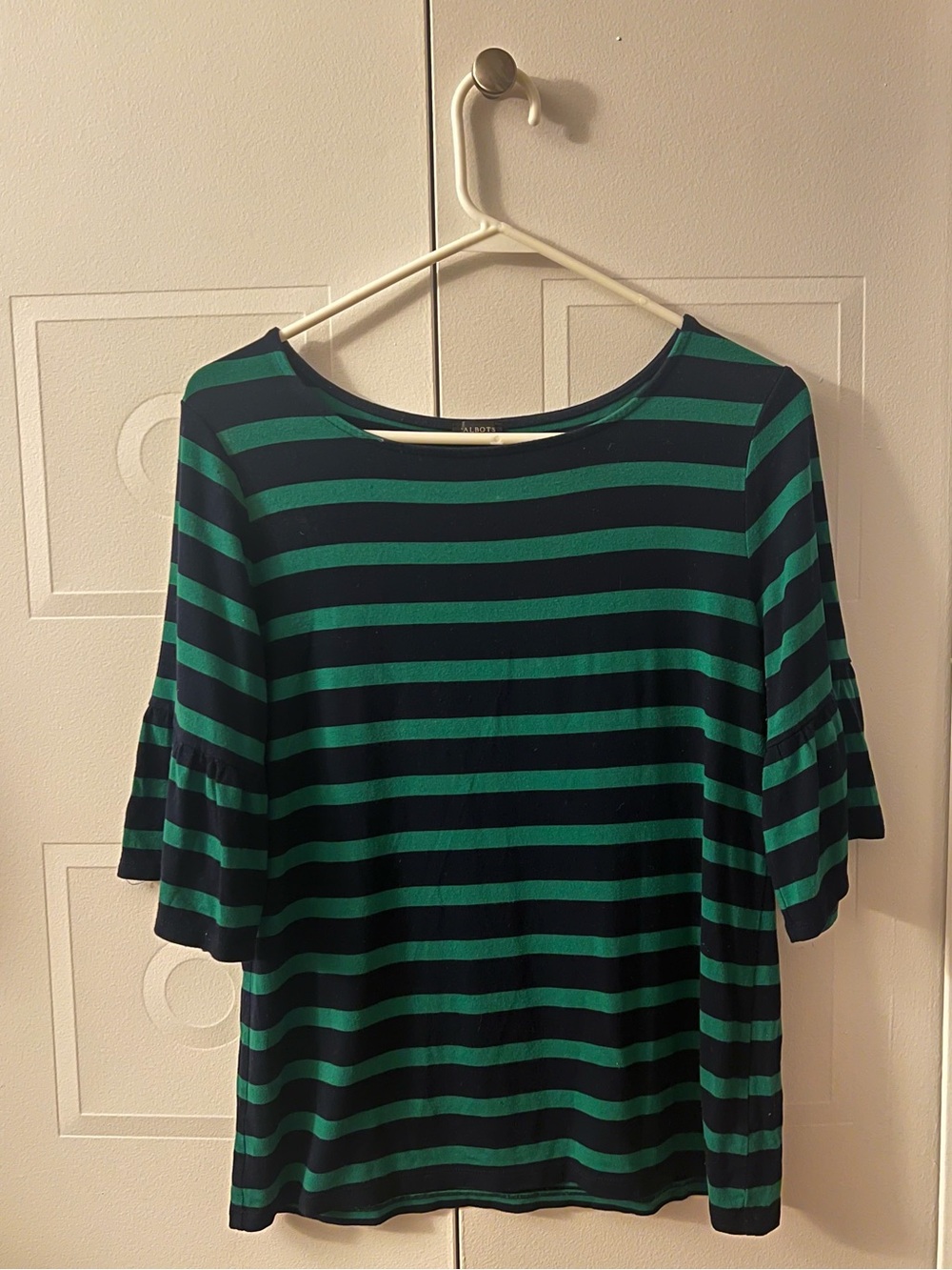 Talbots Green and Black Striped Boatneck Top Size Medium